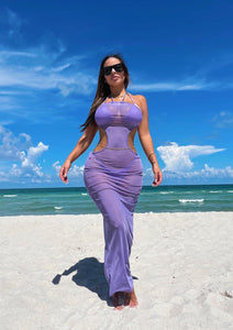PURPLE MESH CUT OUT COVER UP DRESS